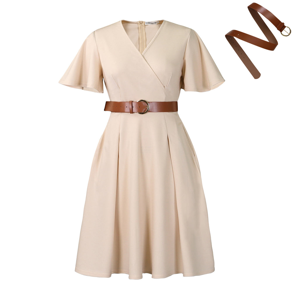 D3333 cross-border  european and american women's summer new v-neck flare sleeve casual a-line dress african dress