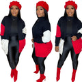 European and american cross-border women's clothing:  &  street style color block knit cardigan long sleeve sweater jacket
