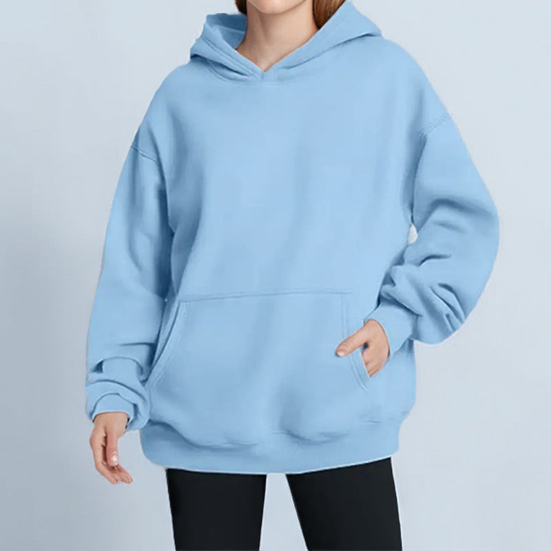 cross-border e-commerce women's fashion: european and american summer new arrivals - solid color, unique casual hooded long sleeve loose fit sweatshirt