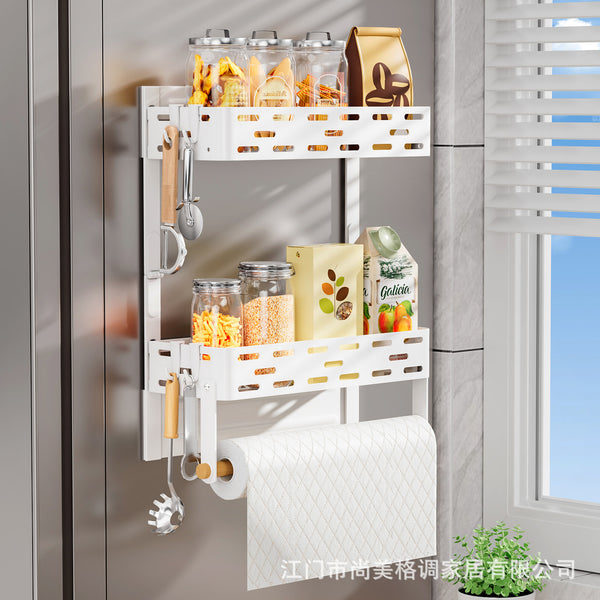 Magnetic refrigerator shelf Wall hanging No punching Refrigerator side hanger Folding kitchen roll paper rack Magnetic fragrance rack