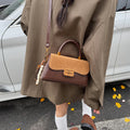 French fashion handbag small square bag women's retro color block leopard print shoulder bag autumn and winter high-end color block crossbody bag