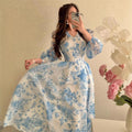 summer new arrival: european and american  high-waisted, elegant, french-style, slim-fit, long, flowy vacation dress