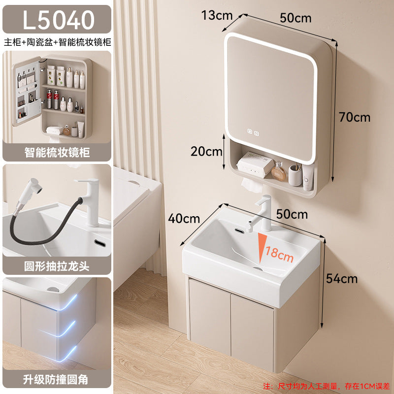 Small apartment bathroom cabinet toilet sink space aluminum storage bathroom cabinet combination ceramic integrated wash basin