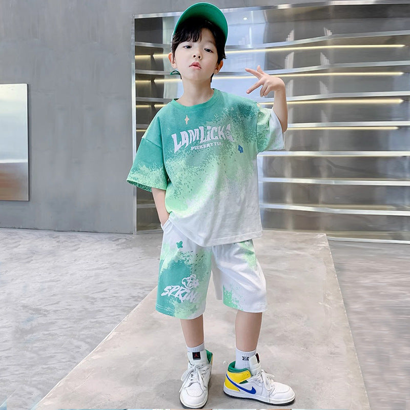 Boys' summer outfit set  new summer kids short-sleeve t-shirt tracksuit thin two-piece set children's clothing