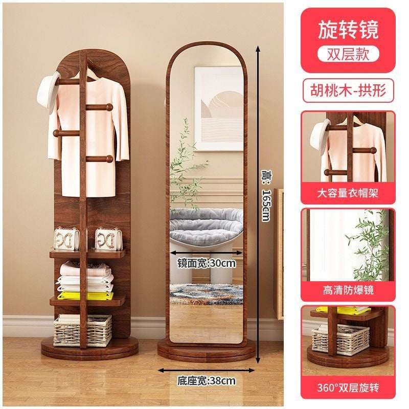 New premium floor-mounted dressing mirror for home bedroom, rotating mobile try-on mirror, multifunctional living room storage coat rack