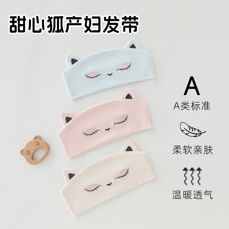 Spring and summer maternity headscarf, enlarged and widened, essential for confinement, windproof hairband, fashion style, embroider fox confinement hairband