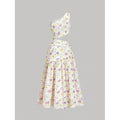 Women's summer new arrival: elegant romantic floral print asymmetrical one-shoulder cutout ruched a-line maxi dress
