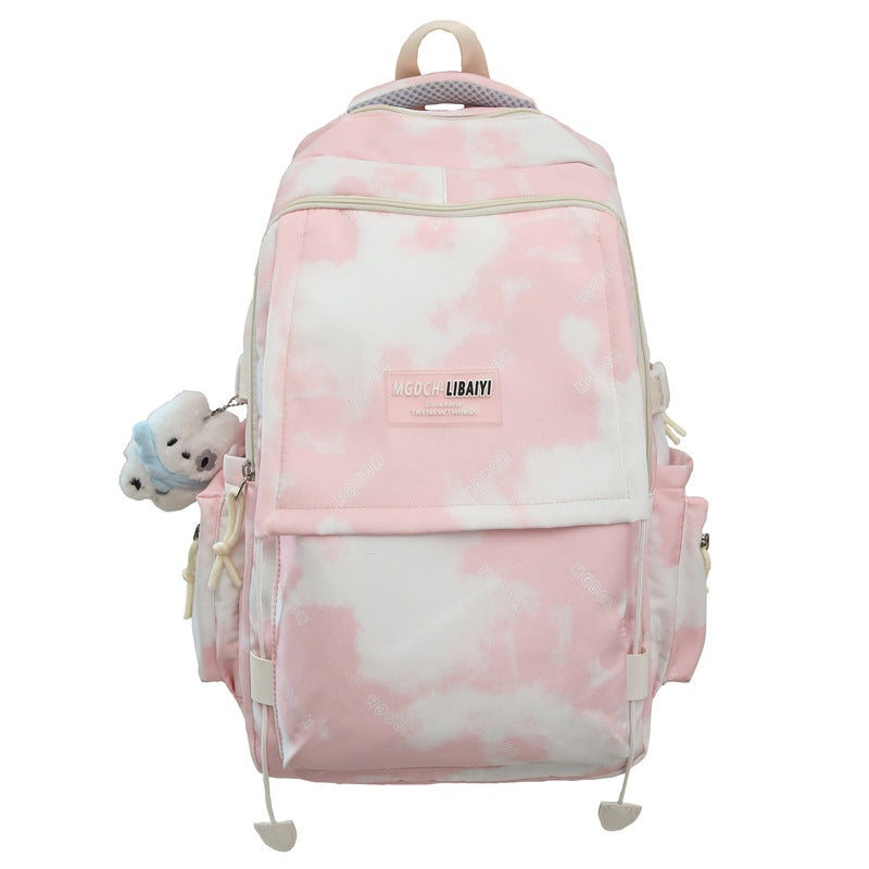 School bag, high-value niche design, tie-dye backpack, middle school student burden reduction, college student computer backpack, large capacity