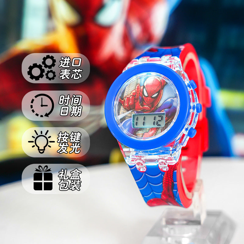 Kids' cartoon light-up watch - marvel spider-man, unicorn, elsa princess - flashing electronic toy watch for boys and girls