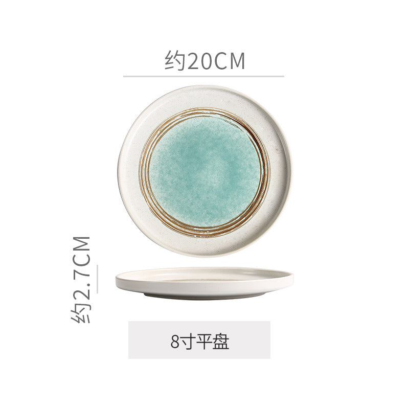 Personalized retro ink style ceramic tableware bowls, plates, dishes, restaurant for home threaded dessert plate, good-looking western dinner plate