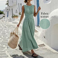 summer sleeveless maxi dress - european & american style, cinched waist, flowy skirt, vacation & casual wear -  cross-border
