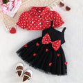 new european and american style girls' summer heart-shaped shawl suspender mesh dress embroidered heart set - two-piece dress set
