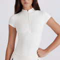 Yoga zip-up top, slim fit activewear, outdoor fitness shirt, women's quick-dry sports short sleeve t-shirt, casual wear