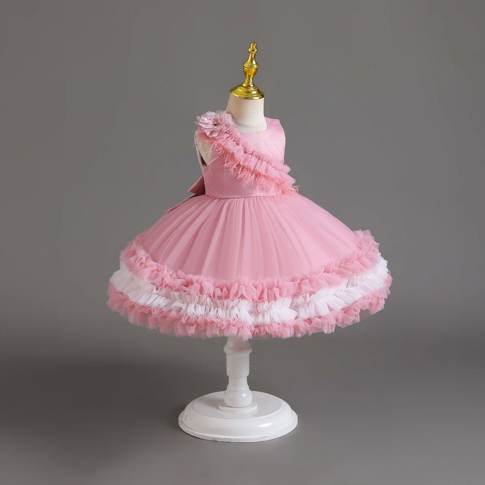 Export kids dress red wedding dress cake princess dress female flower girl first birthday banquet dress baby dress