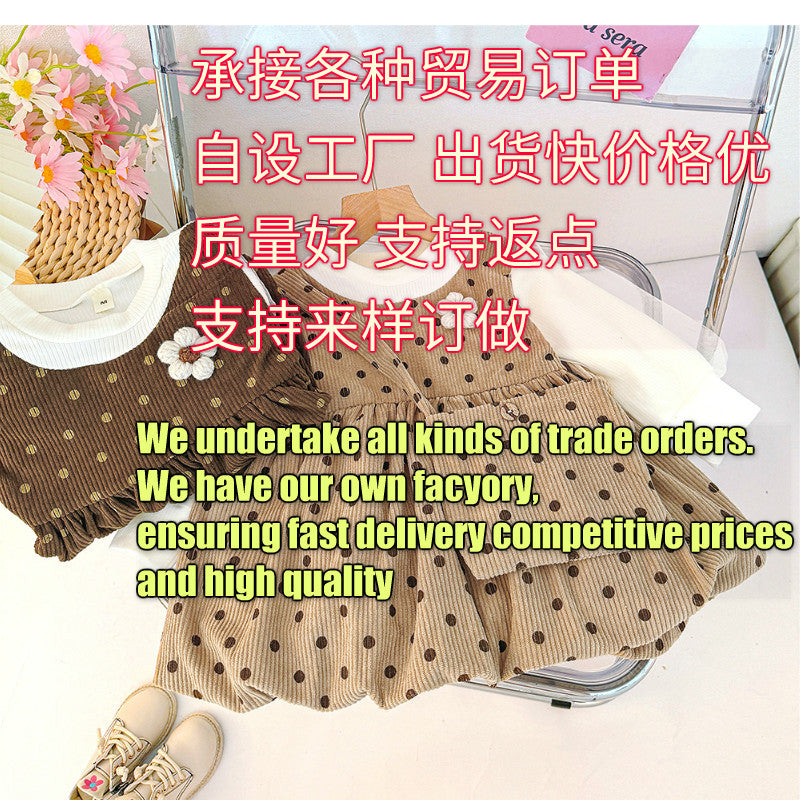 Girls' autumn dress  new korean style chic two-piece look dress for toddlers and young children, perfect for baby girls' first birthday and princess outfits