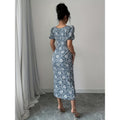new cross-border listing:  women's original elegant square neck puff sleeve pearl button dress