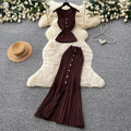 French work clothing style sleeveless knittingtwo-piece set female summer light mature style silm metal breasted classysuit