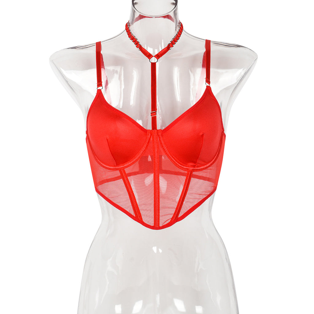 Europe and the United States INS new hot-selling heavy metal neck simple top glue bone shape navel suspender women's clothing 3394