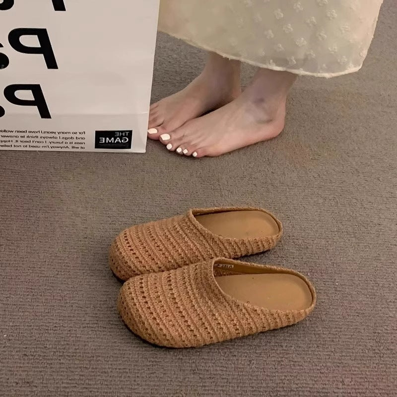 Bohemian style birkenstock-style open-toe mules - women's summer 2026 new collection - slip-on woven sandals