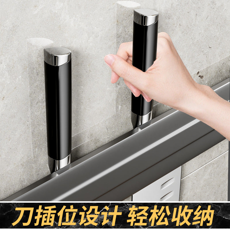 New non-punching kitchen knife holder household wall-mounted hook multi-functional chopsticks knife storage rack gray