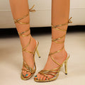 Export  summer new arrival wrap-around strap high-heeled sandals women's stiletto heel sexy cross strap plus size roman shoes