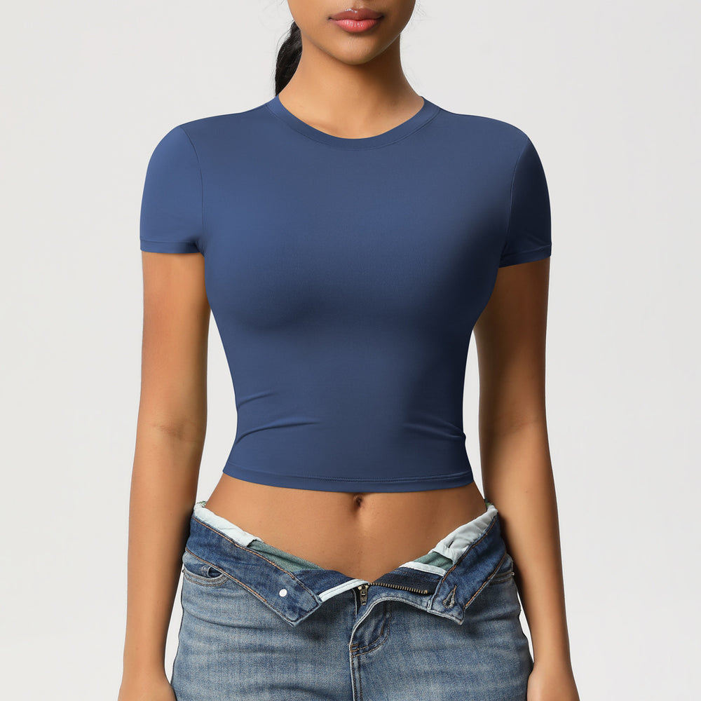double-sided nylon casual tight-fitting quick-drying pilates tops yoga wear short-sleeved running fitness sports t-shirt