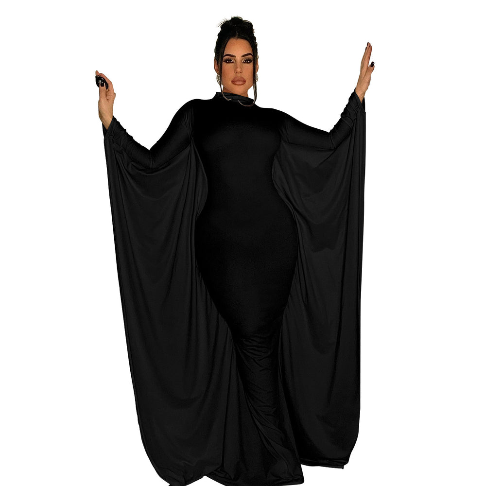 C6575 cross-border   fashion women's solid color batwing long sleeve maxi dress