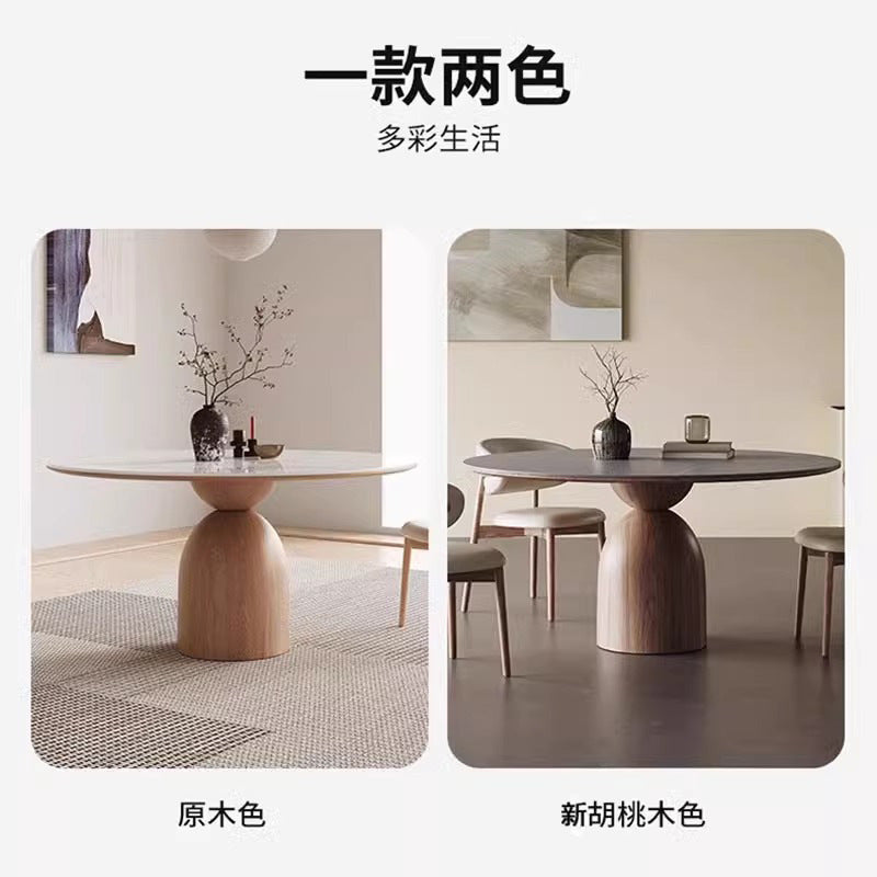 Foshan slate dining table round external turntable retrofor home dining table italian modern casualclassy solid wood round table