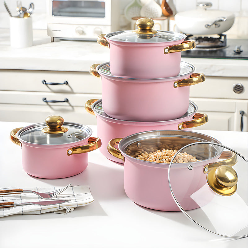 complete set of pots and pans, 10-piece set, no choice of stove, soup pot, food supplement pot, new home housewarming gift, stainless steel pots and pans
