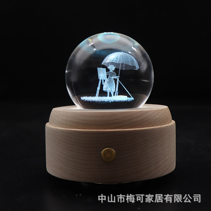 Colorful touch creative gift crystal ball music box transparent crystal light ball music box 3D night light