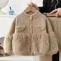 Girls' fuzzy solid color cardigan knit set - new  korean style kids' sweater two-piece outfit for autumn and winter