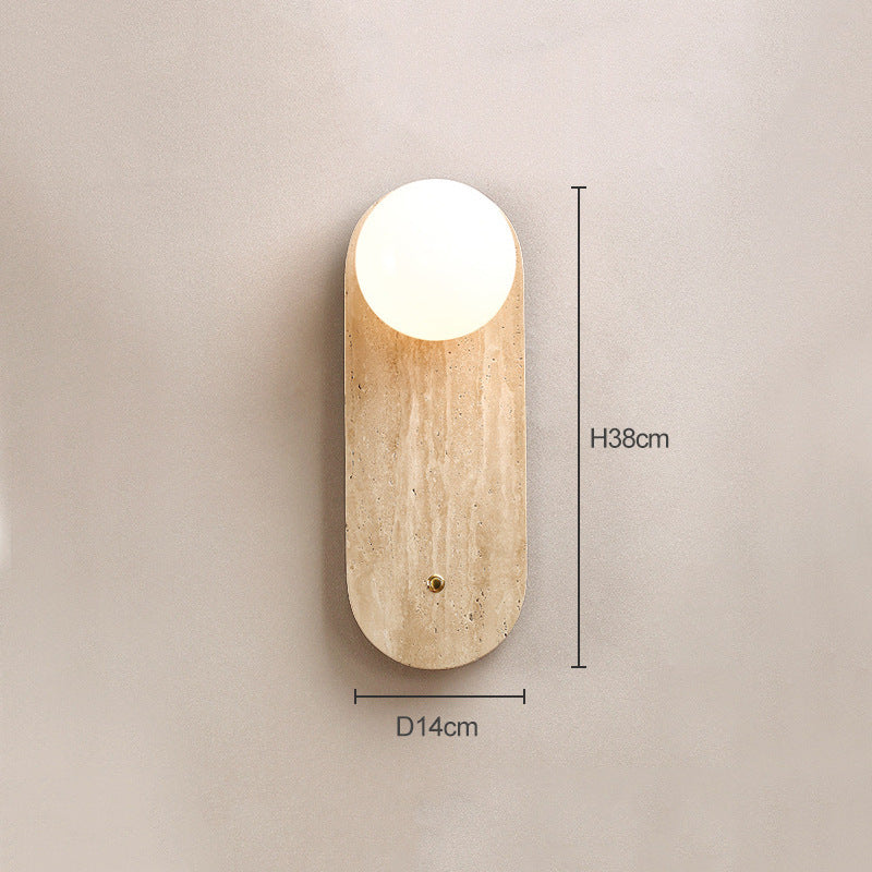 Yellow travertine wall lamp bedroom bedside lamp Japanese cream wabi sanfeng homestay corridor Nordic living room background wall lamp