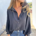 new autumn/winter versatile long-sleeve women's turn-down collar button-down shirt top