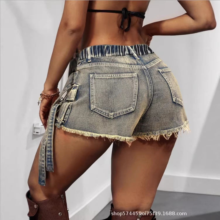 Amazon tiktok pinduoduo export cross-border plus size women's clothing retro distressed denim culottes women's summer