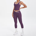 popular double-sided brushed contrast color tight breathable cross yoga suit sports running fitness two-piece set