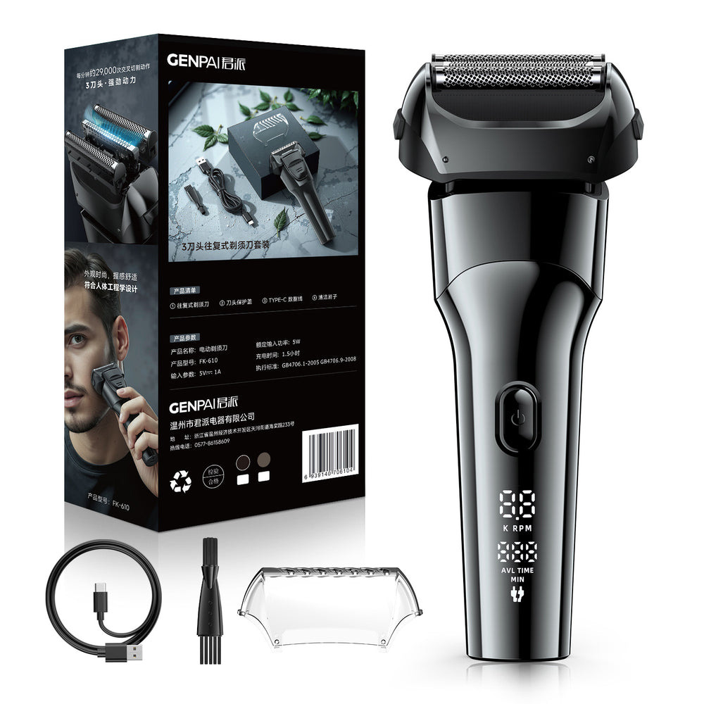 Reciprocating floating head electric shaver - usb quick charge, digital display, full body washable, men's razor - cross-border e-commerce
