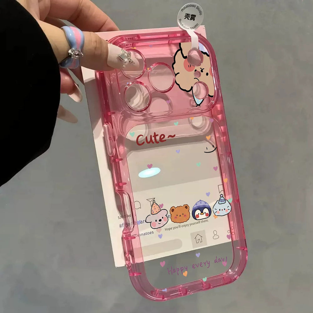 Suitable for iphone18 cartoon animal anti-fall mobile phone case apple 17promax transparent color heart cute hard case