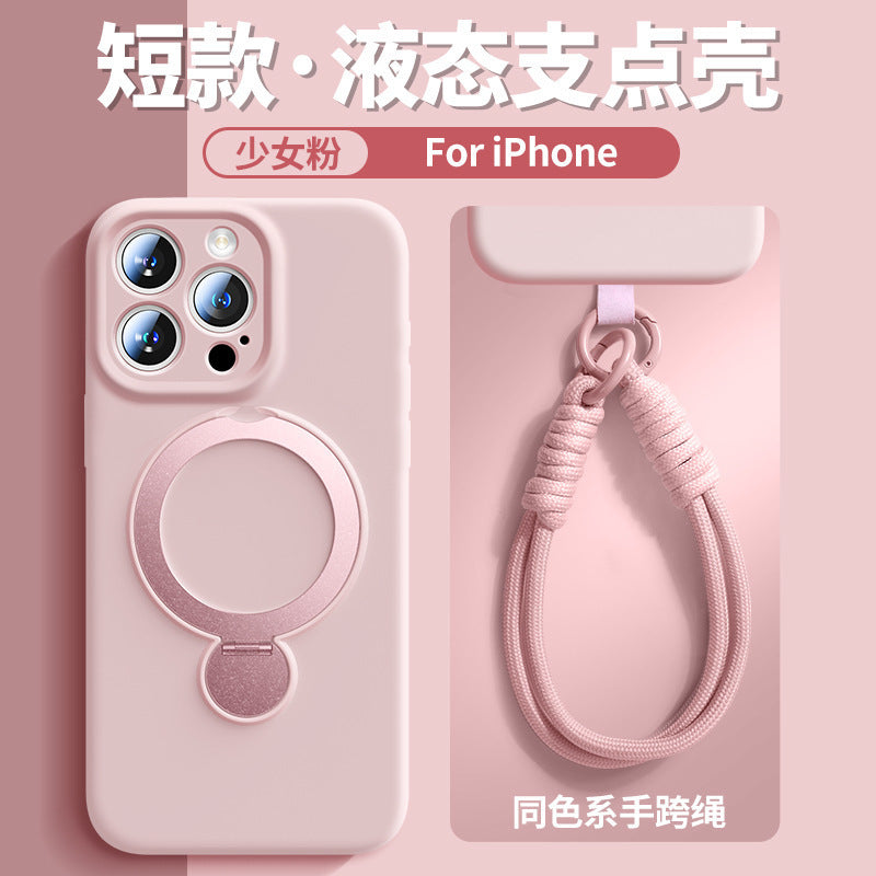 Rotating magnetic stand compatible iphone 17 pro precision cut liquid silicone phone case with lanyard, apple 13 protective cover