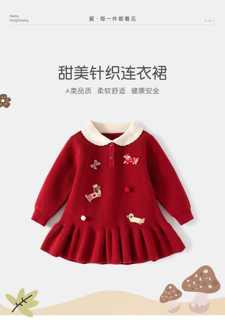 Girls' christmas dress  new style baby girl birthday party first birthday dress children's thickened skirt