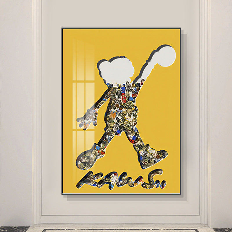 Kaws tide brand living room decorative painting modern real Lego building block cardboard floor hanging painting porch walkway crystal porcelain painting