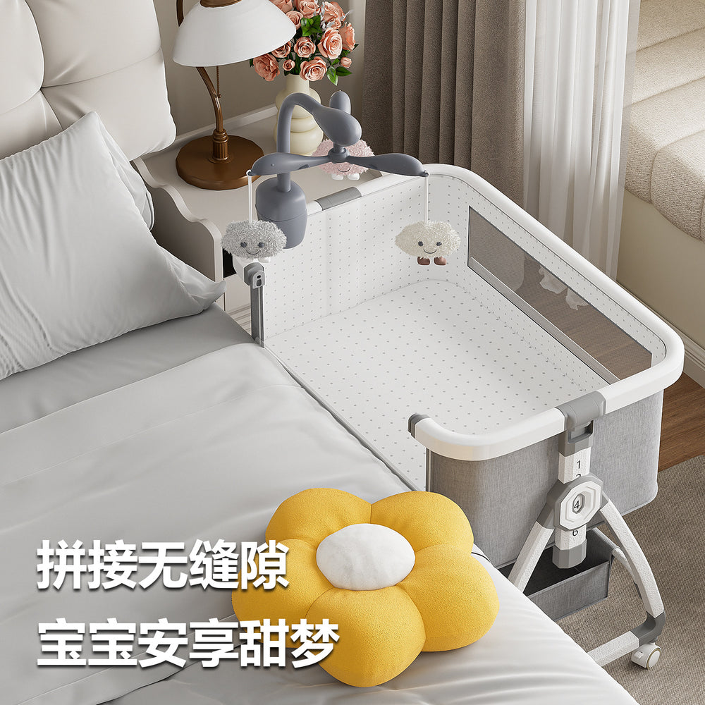 Aluminum alloy baby crib convertible to big bed, multifunctional portable folding children's bed, newborn baby bed, cradle