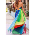 2025 new spring/summer cross-border fashion women's long dress - sexy deep v rainbow mesh suspender dress