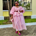 European and american cross-border women's clothing  summer new sweet and cute striped puff sleeve top and high-waisted midi skirt set