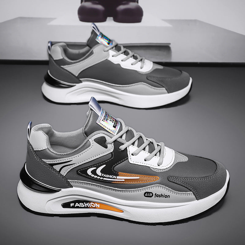 Men's spring new leather waterproof sneakers - trendy, versatile, casual dad shoes with soft, non-slip soles for running