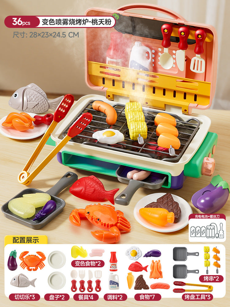 Kids' realistic outdoor cooking spray bbq grill playset - electric bbq oven & utensil set - cross-border toy