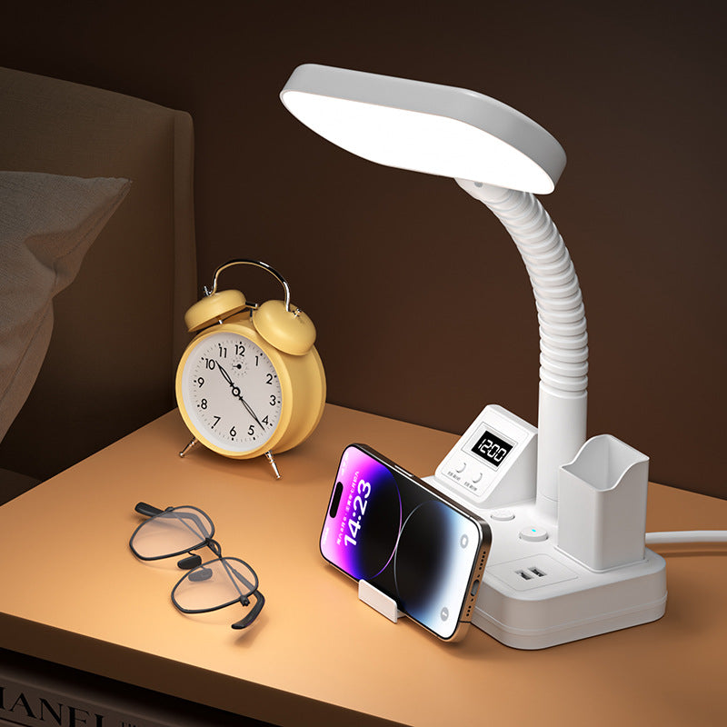 Led multifunctional time display desk lamp - bedroom study reading bedside lamp - eye protection socket usb home dorm room