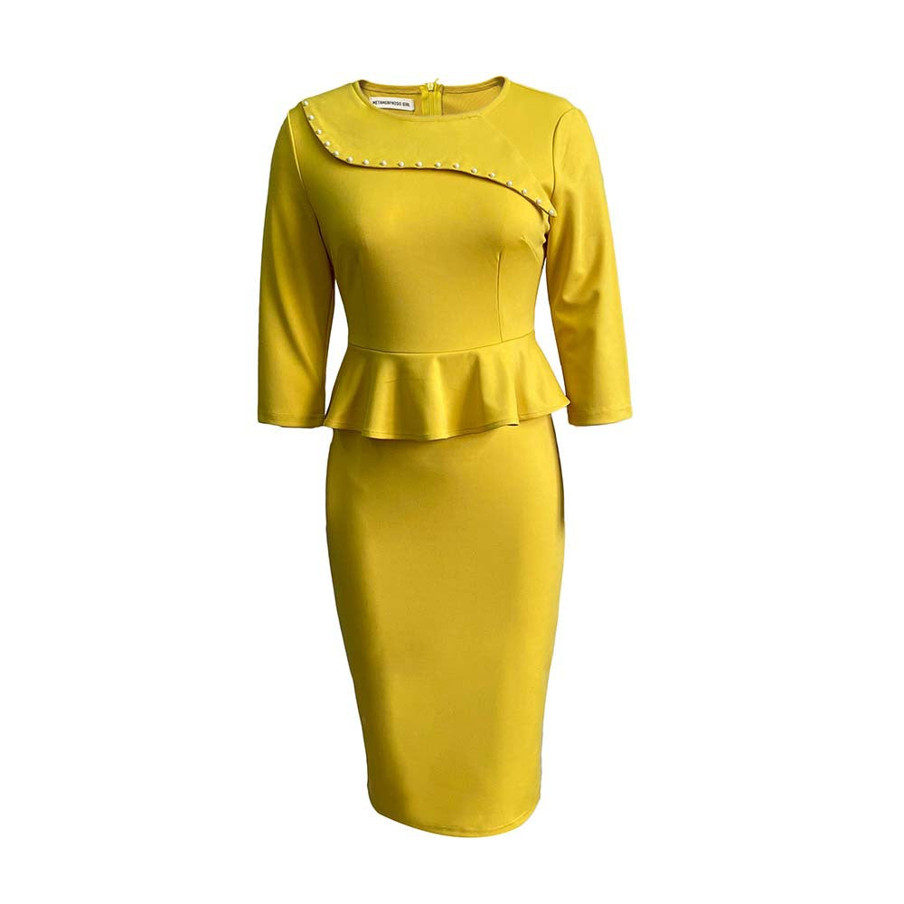 D221m  independent station summer pure color silm hip-covering beaded pencil skirt professional large size european and american dress