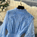 French retroelegancedress women's 2025new arrivalclassy stand collar single breasted waist embroider mesh long skirt