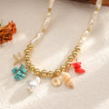 bohemian style colorful gravel starfish necklace niche styleasymmetrical imitation pearl string clavicle chain accessories