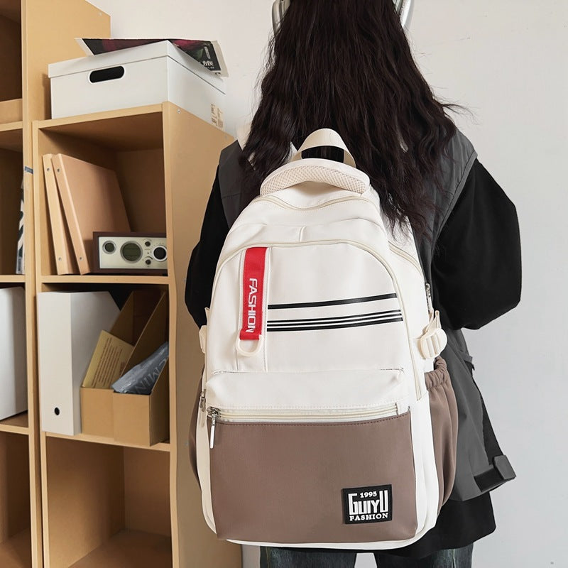 School bag, new, junior high school students, high school students, large-capacity burden reduction, lightweight backpack, simple texture backpack